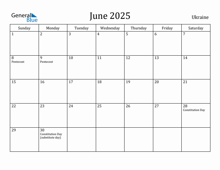 June 2025 Calendar Ukraine
