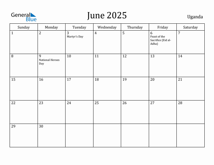 June 2025 Calendar Uganda