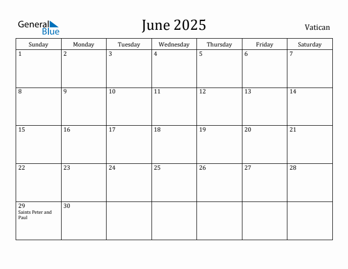 June 2025 Monthly Calendar with Vatican Holidays
