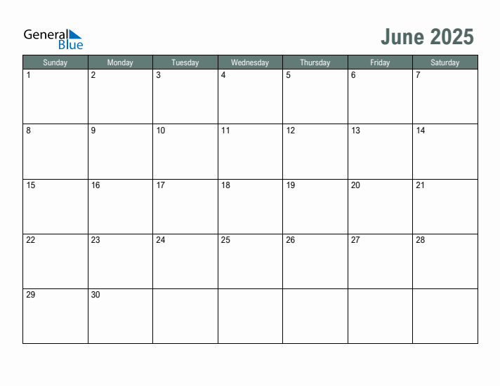 Free Printable June 2025 Calendar