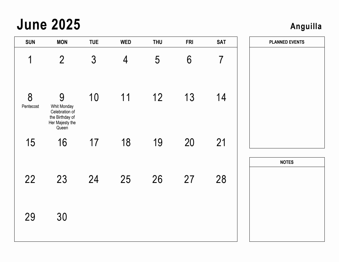 June 2025 Planner with Anguilla Holidays