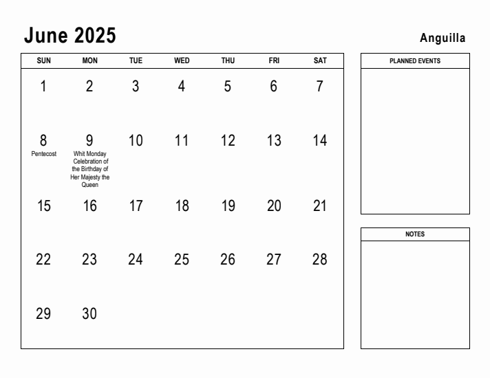 June 2025 Planner with Anguilla Holidays