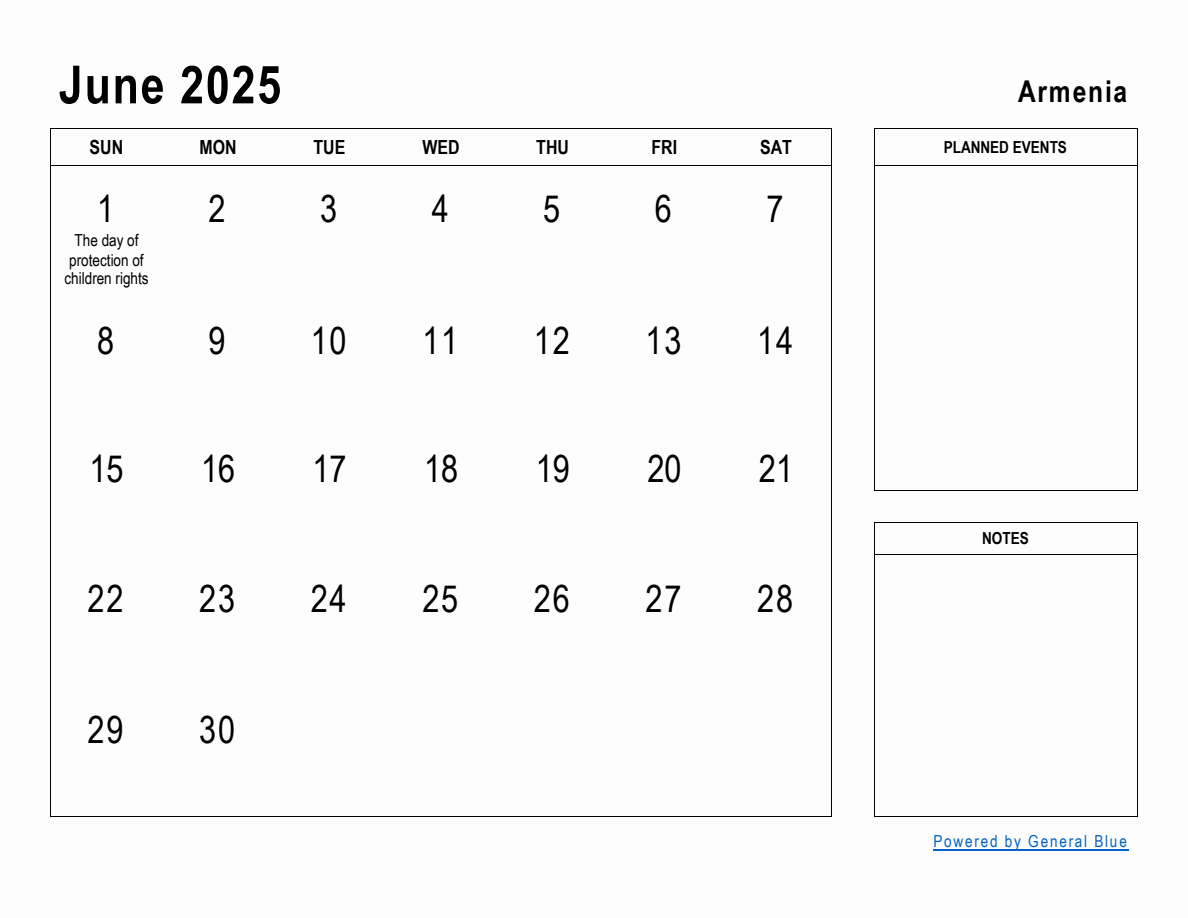 June 2025 Planner with Armenia Holidays