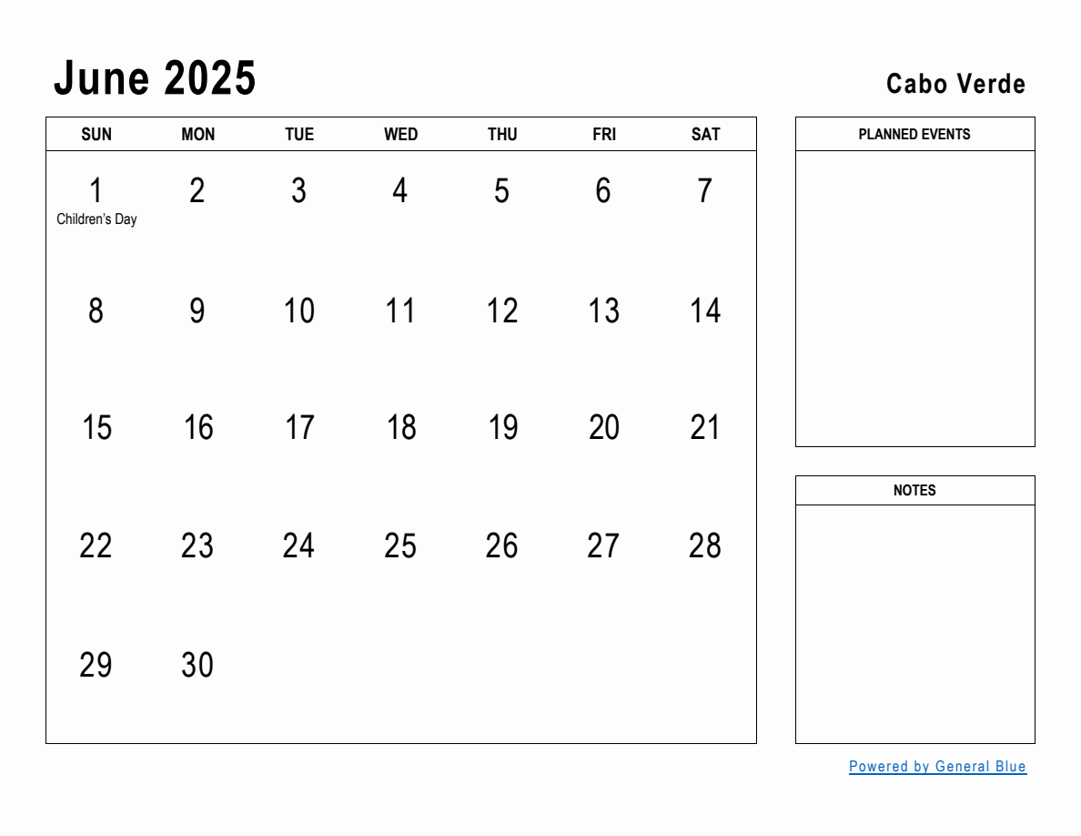 June 2025 Planner with Cabo Verde Holidays