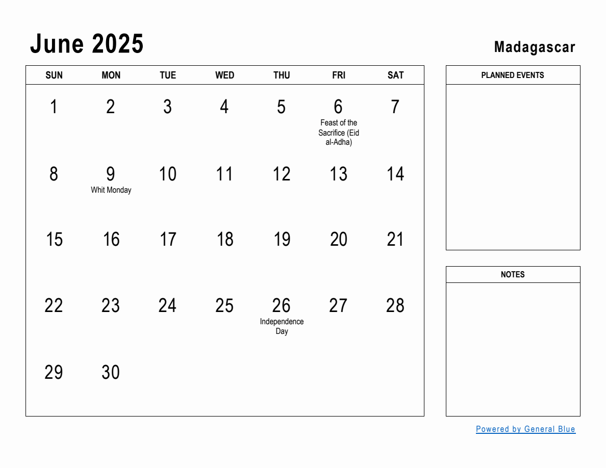 June 2025 Planner with Madagascar Holidays