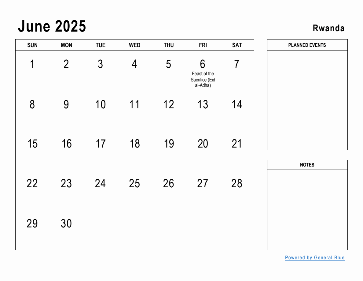 June 2025 Planner with Rwanda Holidays