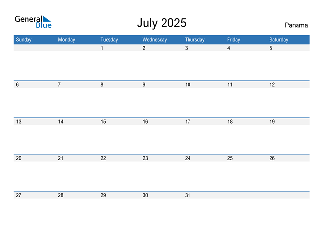 July 2025 Calendar with Panama Holidays