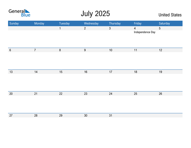 Show July 2025 Calendar 