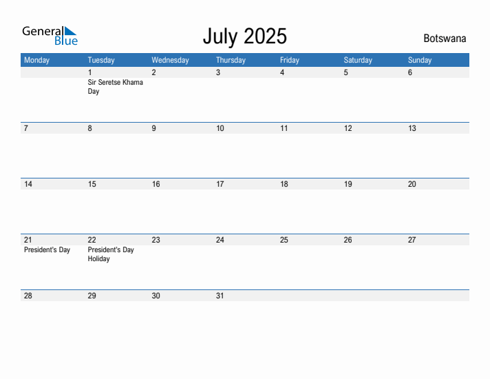 Fillable July 2025 Calendar