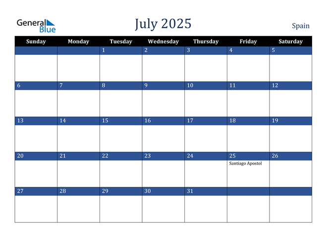 July 2025 Calendar with Spain Holidays