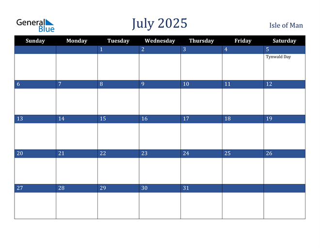 July 2025 Isle of Man Calendar
