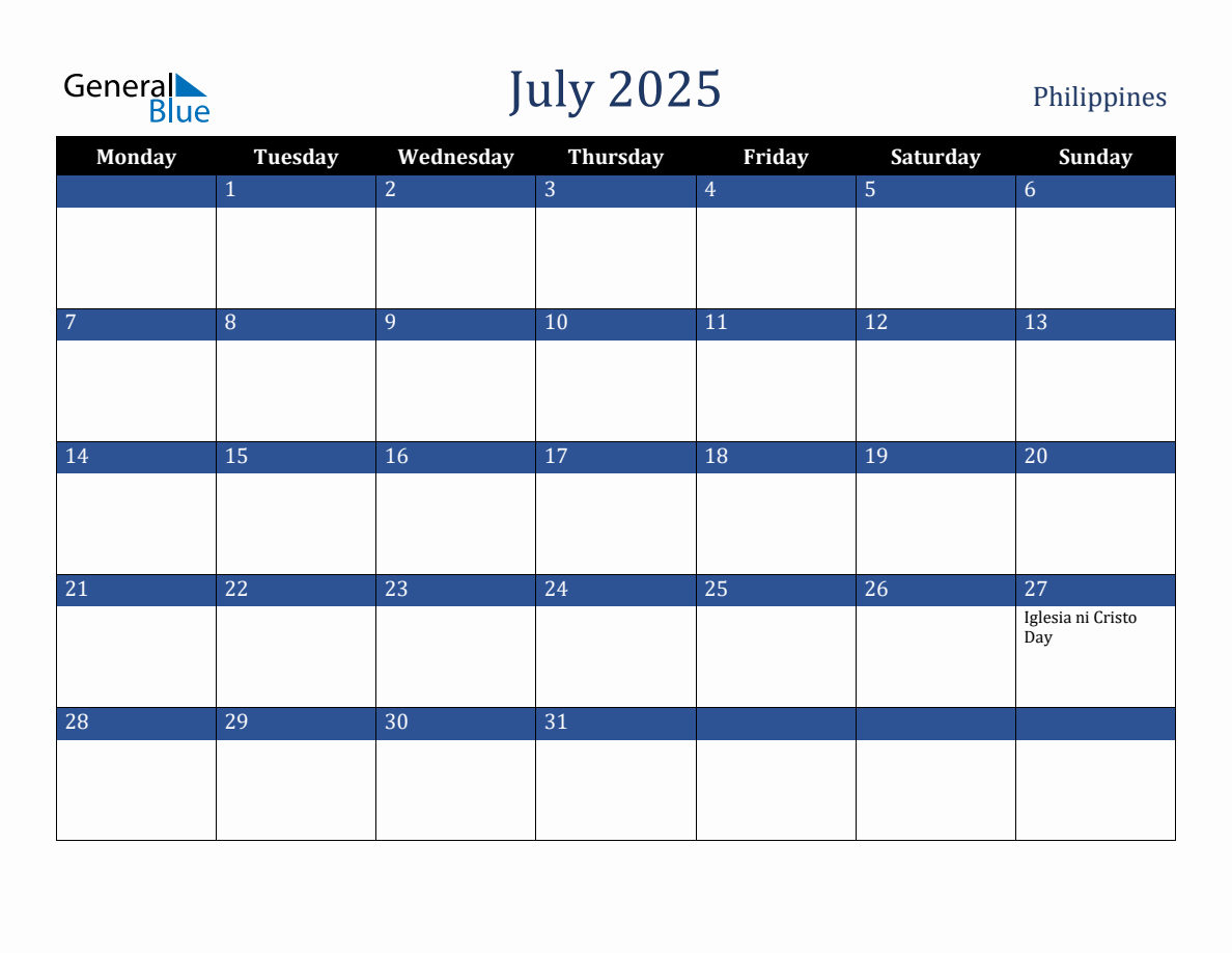 July 2025 Philippines Holiday Calendar