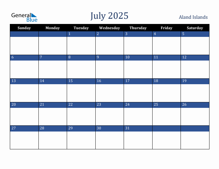 July 2025 Calendar with Aland Islands Holidays