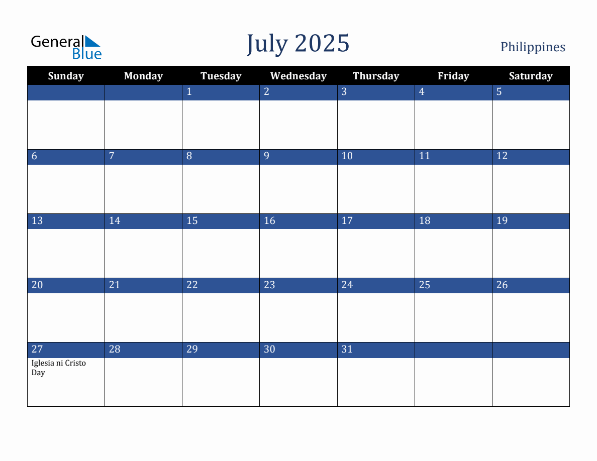 July 2025 Philippines Holiday Calendar