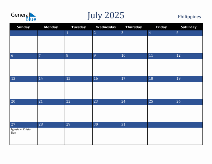 July 2025 Philippines Calendar (Sunday Start)