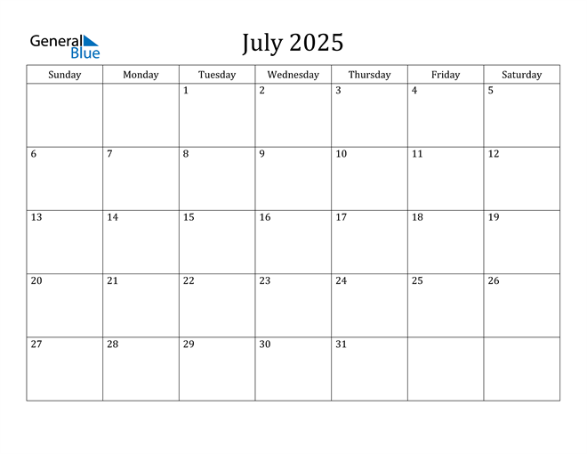 July 2025 Calendar Word Template Easy to Use Calendar App 2025