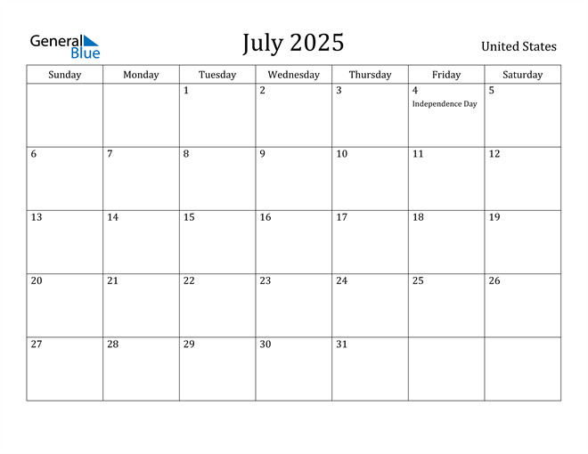 July 2025 Calendar With United States Holidays