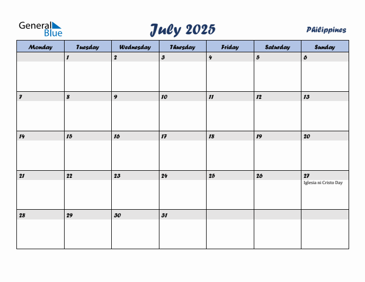 July 2025 Calendar with Holidays in Philippines