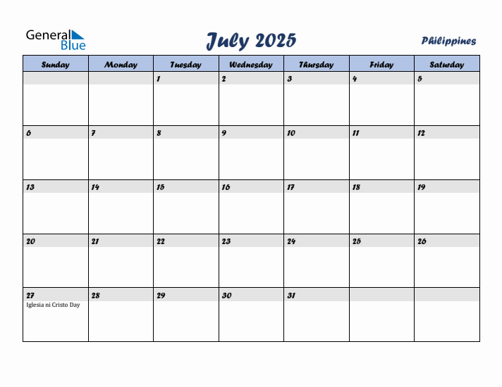July 2025 Calendar with Holidays in Philippines