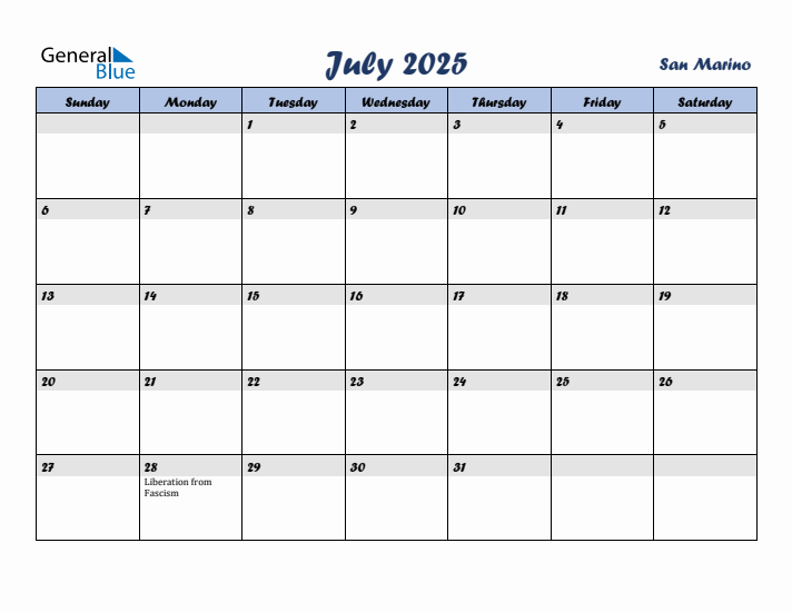 July 2025 Calendar with Holidays in San Marino