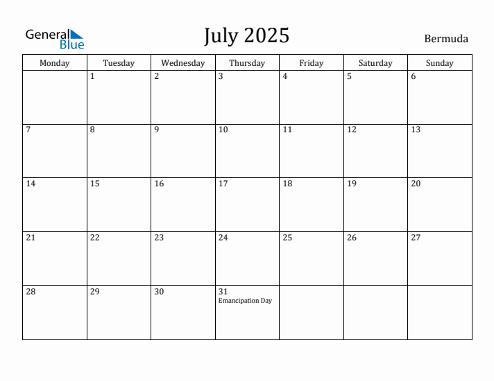 July 2025 Calendar Bermuda