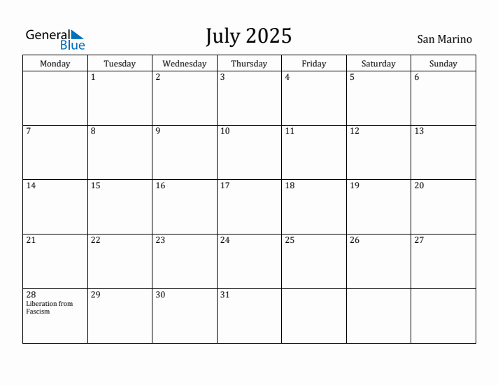 July 2025 Calendar San Marino