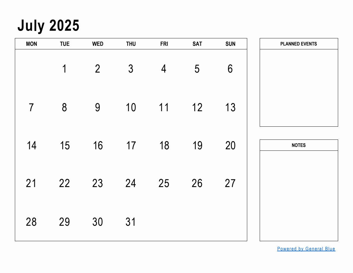 July 2025 Monthly Planner