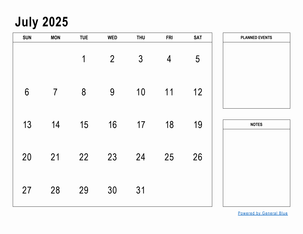 July 2025 Monthly Planner