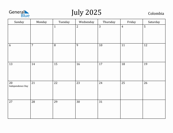 July 2025 Calendar Colombia