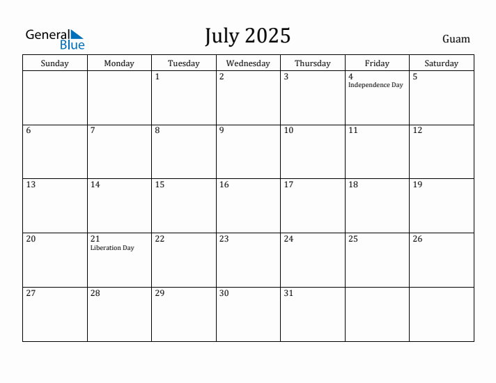 July 2025 Calendar Guam