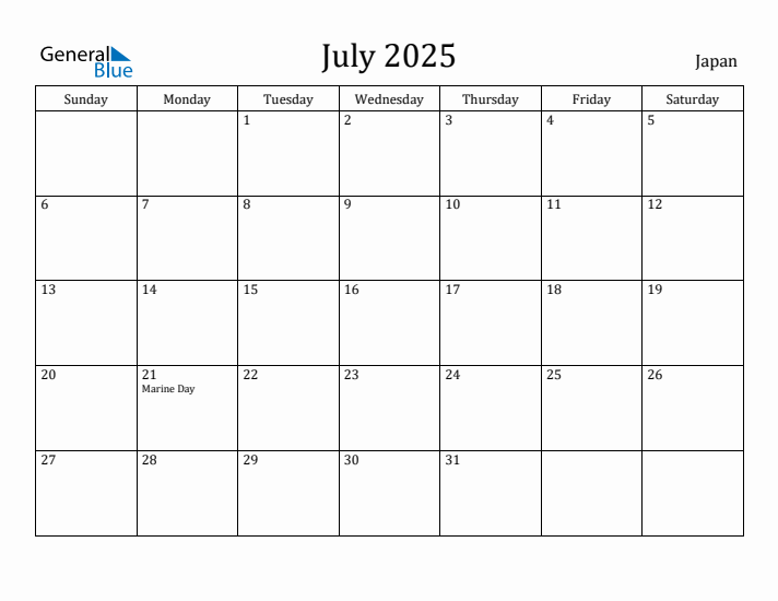 July 2025 Calendar Japan