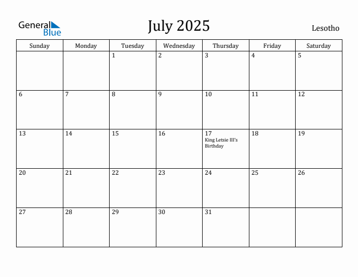 July 2025 Calendar Lesotho