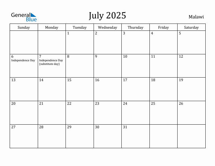July 2025 Calendar Malawi