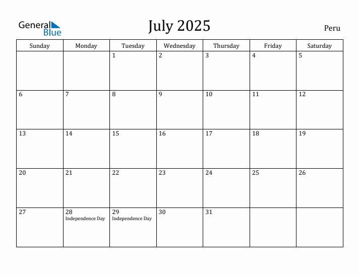 July 2025 Calendar Peru