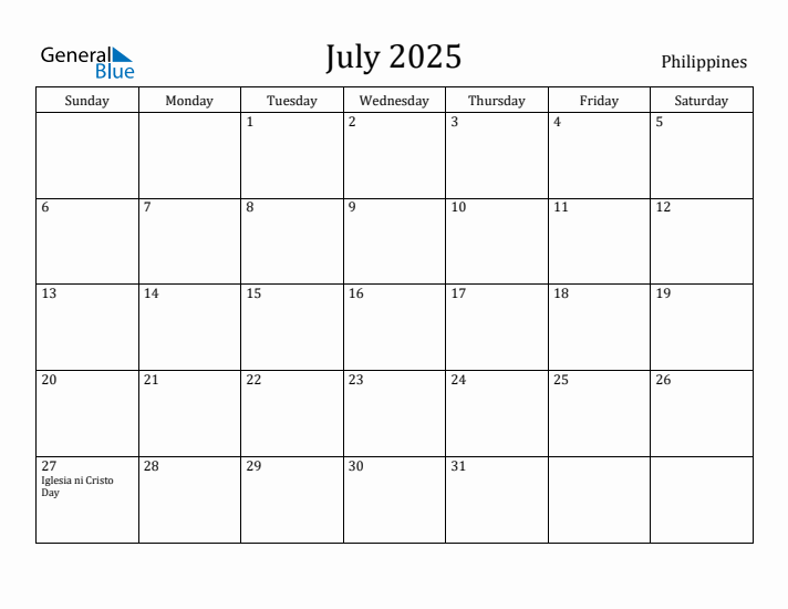 July 2025 Calendar Philippines
