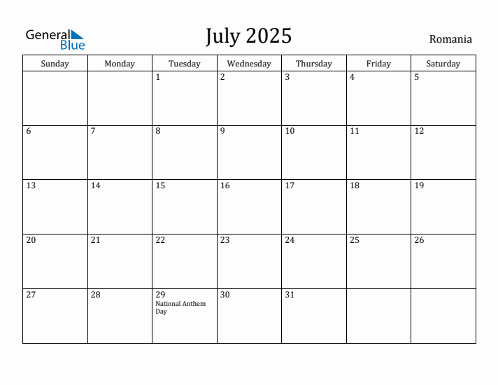 July 2025 Calendar Romania