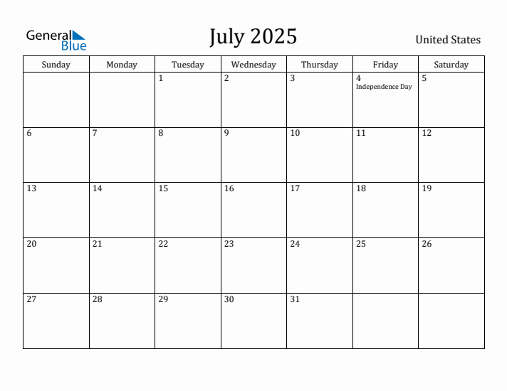 July 2025 Calendar United States