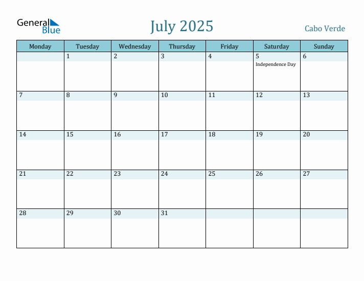 July 2025 Calendar with Holidays
