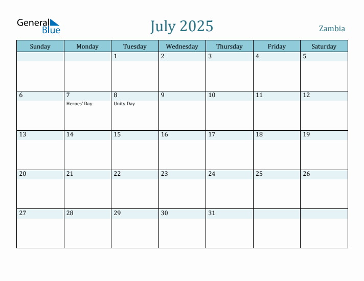 July 2025 Calendar with Holidays