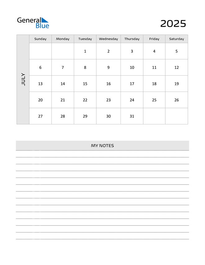 July 2025 Calendar (PDF Word Excel)