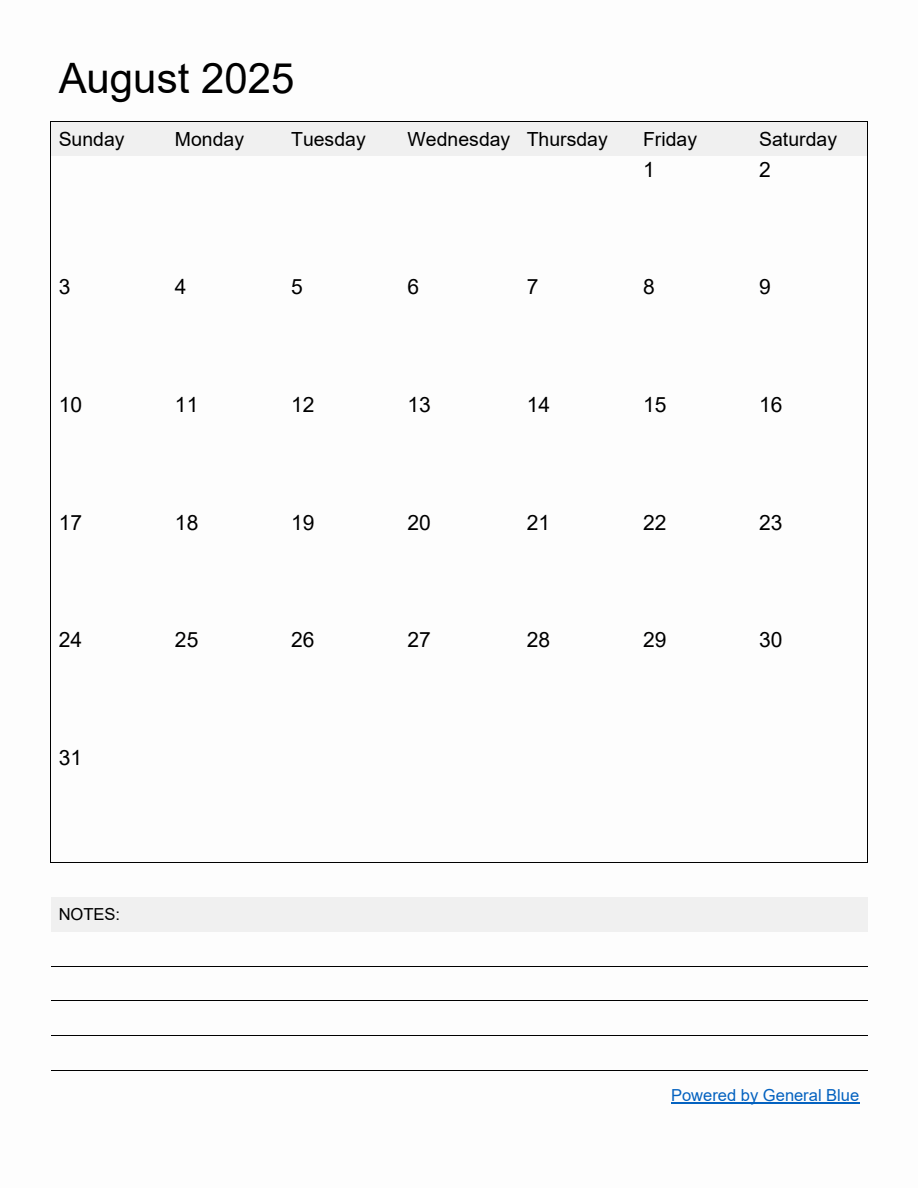 Free Printable Monthly Calendar for August 2025