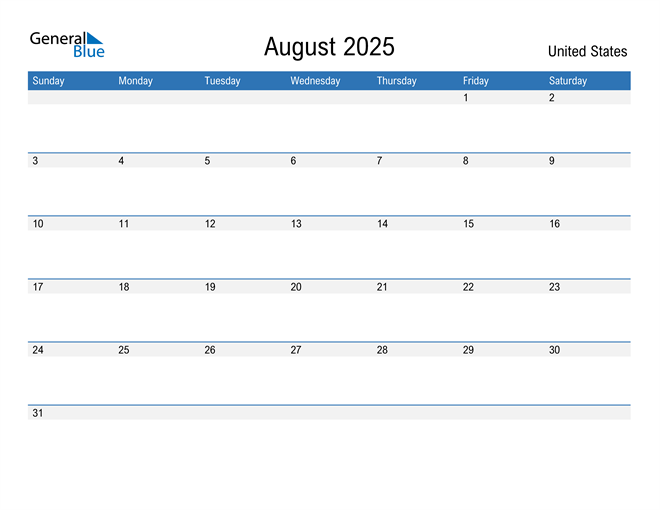 August 2025 Calendar with United States Holidays