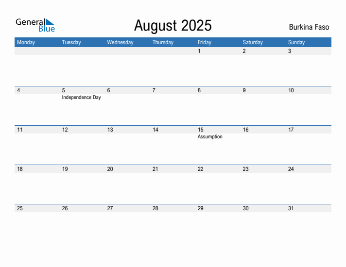 Fillable August 2025 Calendar