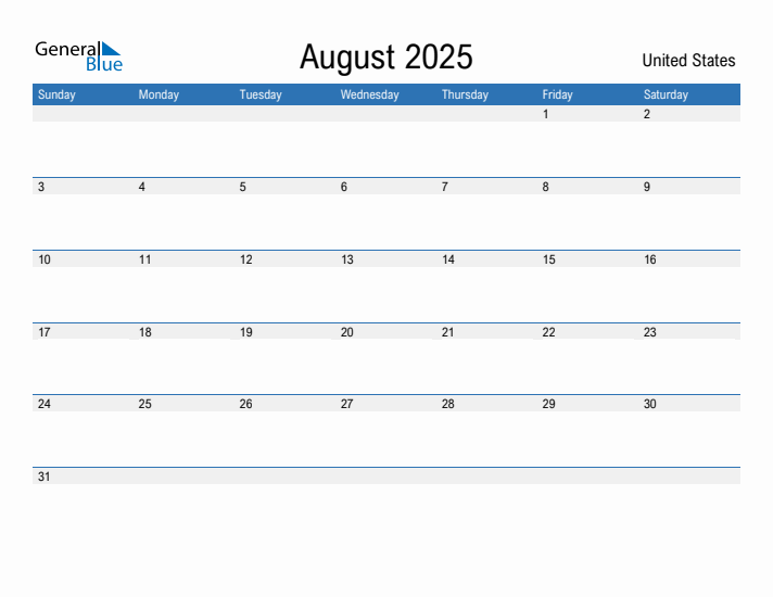 Editable August 2025 Calendar with United States Holidays