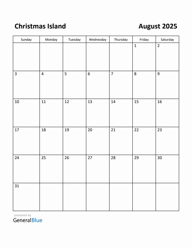 August 2025 Calendar with Christmas Island Holidays