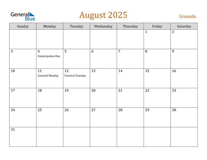 August 2025 Holiday Calendar