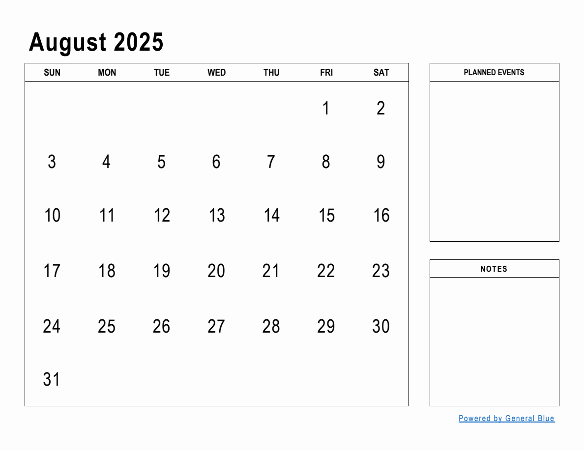 August 2025 Monthly Planner