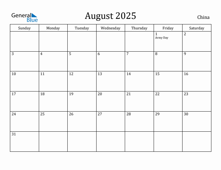 August 2025 Calendar China