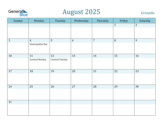 August 2025 Calendar with Holidays in PDF, Word, and Excel