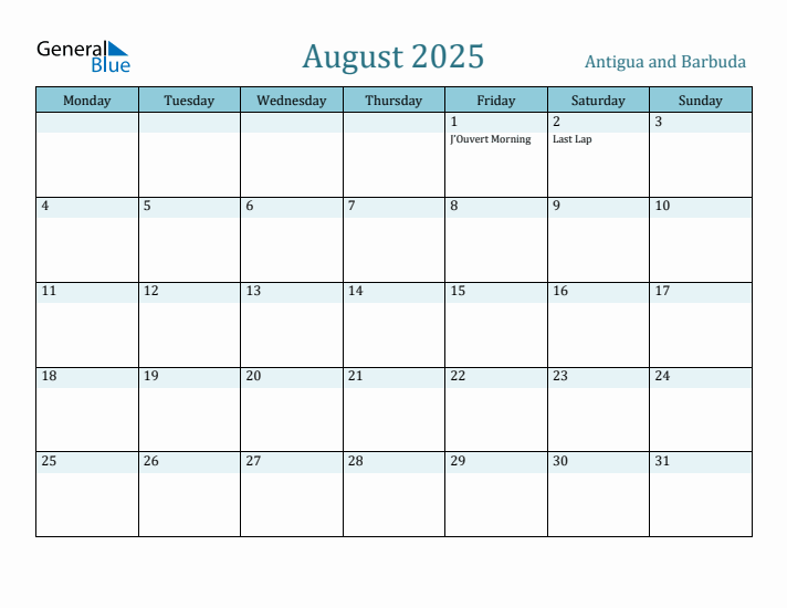 August 2025 Calendar with Holidays